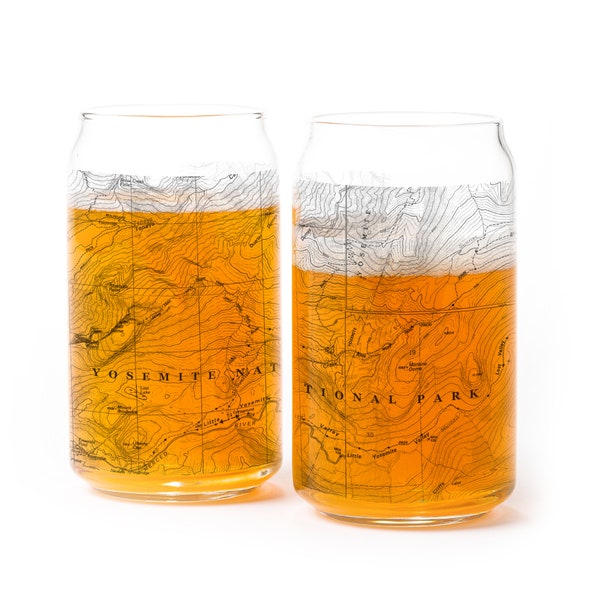 Yosemite National Park Pint Glass - Beer Can Glass Set - Yosemite National Park Topographic Map - Drinking Glasses - Map Glass Craft Beer