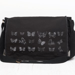 Sac messager vintage en toile motif papillons - Sac fourre-tout à bandoulière pour ordinateur portable noir pour homme et femme