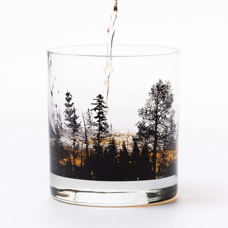 Whiskey Glasses Forest Landscape Forest Glasses Whiskey Tumbler Glasses Whiskey Glasses Set of Two Bourbon Gifts image 2