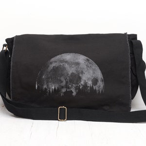 Moon and Cabin - Canvas Messenger Bag - Moon Messenger Bag Men/Women - Women Work Bag