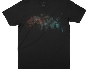 Mens Graphic Tees - Outer Space TShirt Men - Space Fade Design - Hiking TShirt Gifts for Men - Outer Space Shirt and Nature T-Shirts
