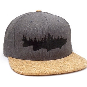 Fish and Forest Cork Bill Hat - Fishing Cap - Men's Cork Hat - Fishing Gift - Adjustable Snap Back