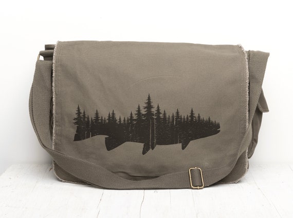 Fish Messenger Bag Men Canvas Messenger Bag Fish and Forest Design Fly  Fishing Bag Fly Fishing Gifts -  Canada