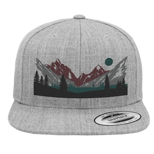 Mountain Pass Embroidered Snapback Hat - Men&#39;s Outdoor Flexfit Cap with Forest Design