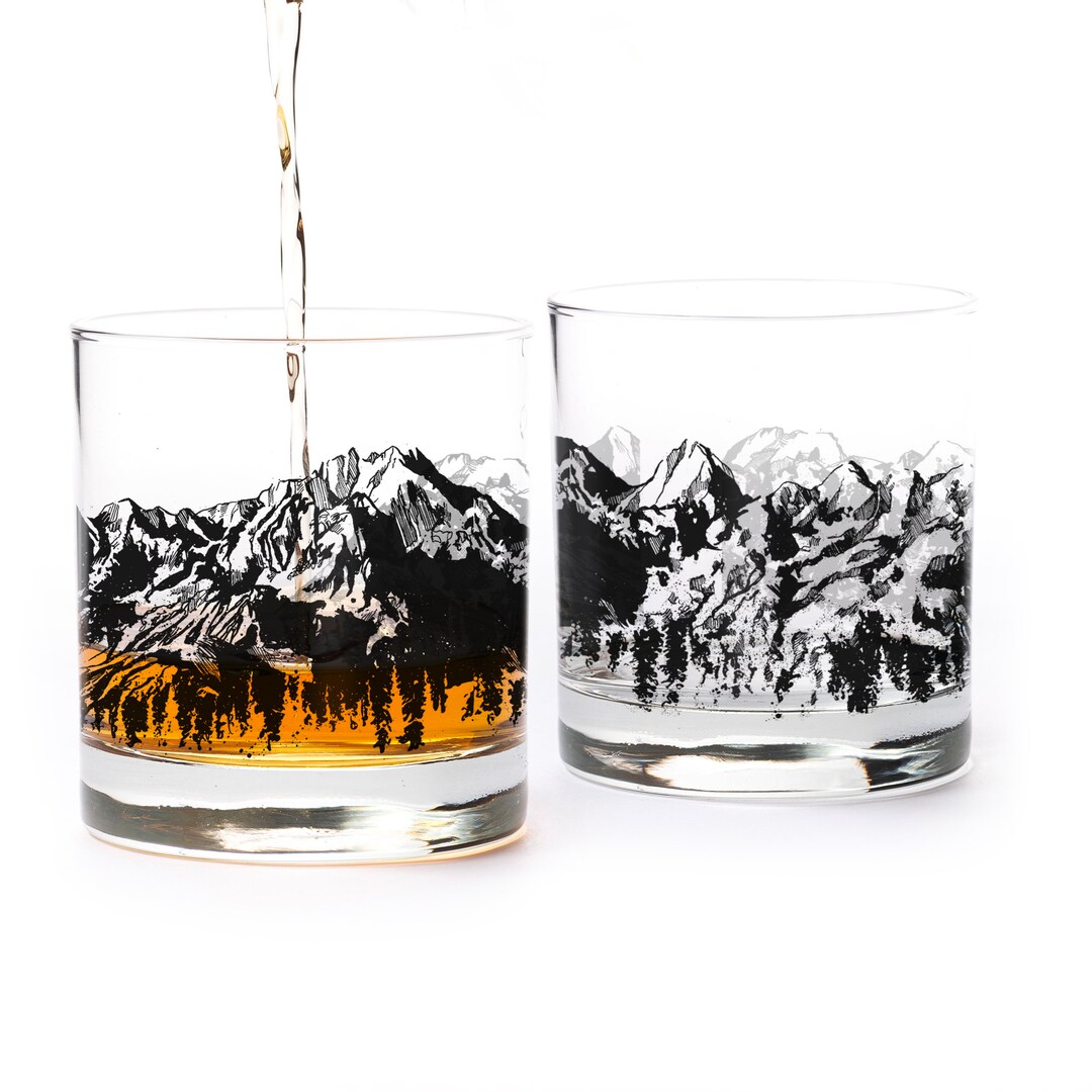 Mountain Whiskey Glasses Mountain Range Design Scotch Etsy