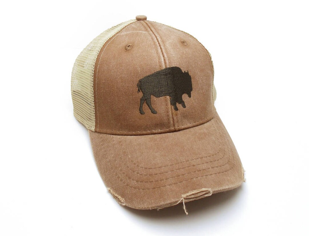 Rustic Buffalo Trucker Hat With Distressed Fabric Unstructured