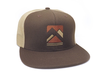 Rustic Mountain Range Trucker Hat - Mesh & Wool Blend Trucker Hat - Snap Back Mountain Trucker Hat Men