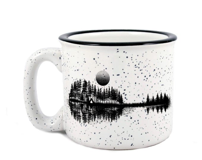 Speckled Nature-Inspired Guitar Camping Mug: Dishwasher-Safe Ceramic Cup for Coffee, Tea & Music Lovers
