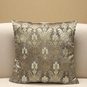 Brown Pillow Cover with Gold Pattern | Luxury Decorative Cushion Cover | Modern Sofa & Bed Accent | Removable, Washable | Home Gift