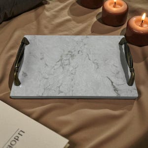 Luxury Marble Serving Board with Handles – Handmade Cheese Board, Charcuterie Tray, Elegant Kitchen & Home Decor, Housewarming Gift