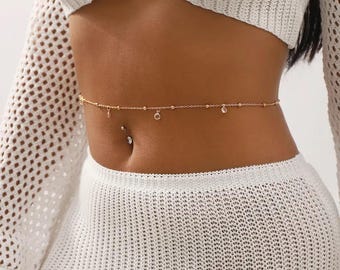 Minimalist Waist Chain with Crystals – Elegant Belly Jewelry