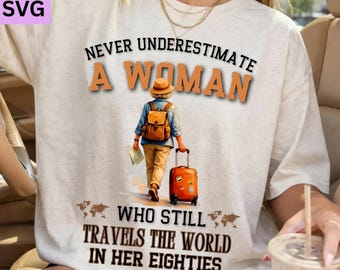 Travel Grandma PNG SVG, Never Underestimate A Woman Quote Design, Funny Senior Travel Shirt Graphic, Gift For Mom Grandma Traveler