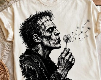 Frankenstein Dandelion PNG, Gothic Horror Shirt Design, Vintage Monster Art, Halloween Sublimation, Horror Lover Gift, Retro