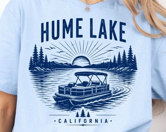 Vintage Hume Lake California PNG, Outdoors Vacation Graphic shirt, Retro Lake Sunset Design, Pontoon Boat Sublimation, Premium