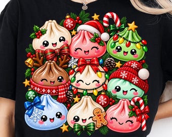 Christmas Dumpling PNG, Kawaii Christmas Food Clipart, Cute Dumpling Holiday Design, Festive Foodie Shirt Graphic, Christmas Gift