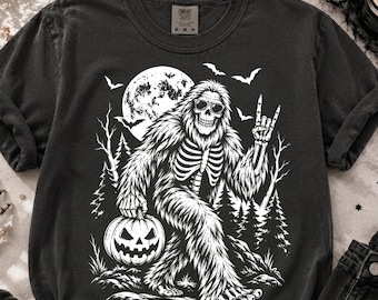 Bigfoot Halloween PNG, Skeleton Sasquatch Design, Gothic Forest Shirt, Vintage Halloween Clipart, Spooky Bigfoot Art, Creepy Gift