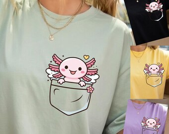 Cute Axolotl Pocket SVG PNG, Kawaii Axolotl Shirt Design, Pink Cartoon Animal SVG, Pocket Pet Graphic, Girls Gift Idea