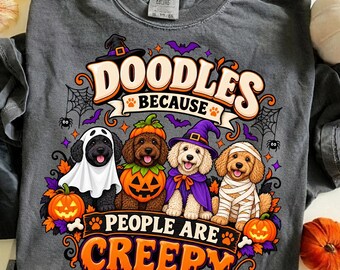 Doodle Dog Halloween PNG, Cute Dog Lover Halloween Design, Funny Creepy Dogs, Vintage Halloween Clipart, Dog Mom Halloween Gift