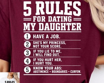 Funny Dad Rules PNG, 5 Rules for Dating My Daughter, Protective Father Quote, Vintage Typography Design, Dad Gift PNG