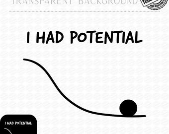 Meme divertido con potencial en formato PNG, diseño minimalista con cita humorística, gráfico sarcástico sobre la vida, estampado de camiseta con arte lineal en negro, regalo para introvertidos con el que te identificarás