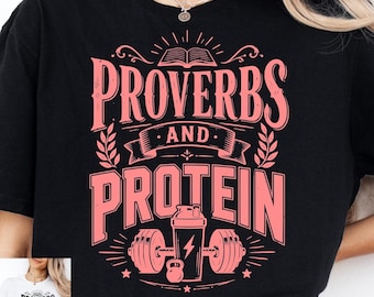 Proverbs and Protein shirt PNG, funny Gym Quote Design, Fitness Typography, Vintage Workout Graphic, Book Lover Shirt, Strong Mind Art