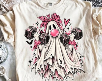 Ghost Gym PNG, Ghost Lifting Weights PNG, Funny Halloween Fitness Shirt, Spooky Workout Design, Gym Girl Sublimation