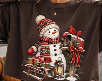 Vintage Christmas Snowman PNG, Cozy Winter Christmas Design, Rustic Holiday Snowman Clipart, Christmas Sled Shirt Graphic