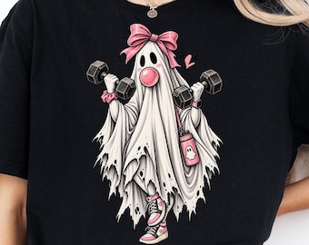 Ghost Gym PNG, Ghost Lifting Weights PNG, Funny Halloween Fitness Shirt, Spooky Workout Design, Gym Girl Sublimation