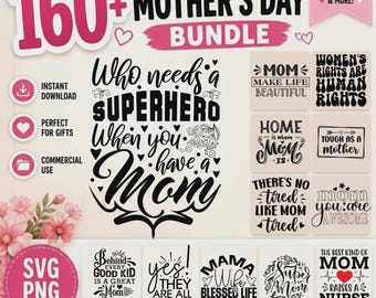 Mothers Day SVG Bundle, Mom Quotes PNG Bundle, Funny Mom Shirt Designs, Cricut Cut Files, Gift for Mom Pack