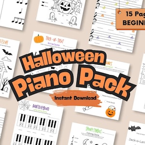 Halloween Piano Pack: 15 Beginner Worksheets | Printable Music Theory, Rhythm, Note Names, Kids Piano, Teacher PDF | Instant Download