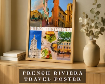 Póster de viaje panorámico sin marco de la Riviera Francesa - Impresión fotográfica de la Costa Azul, arte mural mediterráneo