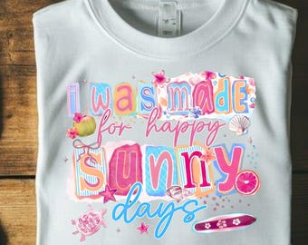 Retro Happy Sunny Days PNG, Summer Spring Girly Tee Sublimation Design