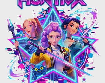 Huntrix Kpop Demon Hunters PNG | Saja Girls Anime Fan Art, Demon Hunter Shirt Sublimation Design, Kpop Huntrix PNG Clipart, Transparent BG