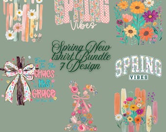 Spring Vibes PNG Bundle, Retro Floral Shirt Designs, Sublimation Graphics (Digital Download)