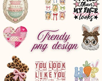 Retro Easter Bunny PNG Bundle, Coquette Floral Spring Designs (Digital Download)