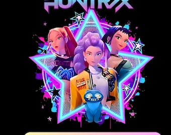 Huntrix Kpop Anime Girl PNG | Neon Star Clipart Digital Download