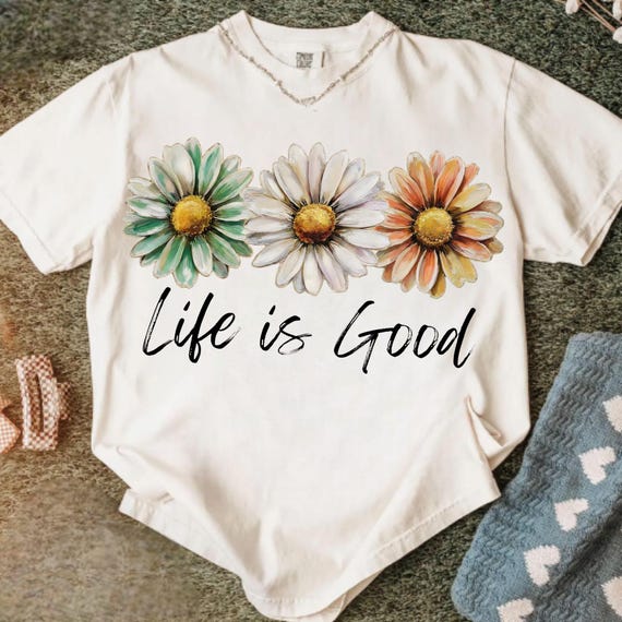 Life Is Good PNG, Daisy Floral Positive Quote Design, Preppy Retro Flower Shirt Graphic, Inspirational Summer Aesthetic PNG, Boho Floral PNG