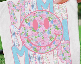 Preppy Mama Coquette Pink Floral Glitter Smiley Face Png, Coquette Bow Floral Vintage PNG, Checkered Leopard, Floral Christian, Mother's Day