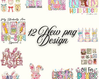 Easter PNG Bundle, 12 Sublimation Designs, Bunny, Christian, Retro Shirt Graphics (Digital Download)