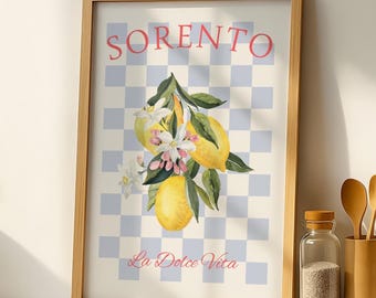Sorrento Lemon Poster Digital Download | Italian Watercolor Wall Art | La Dolce Vita Print | Mediterranean Kitchen Decor