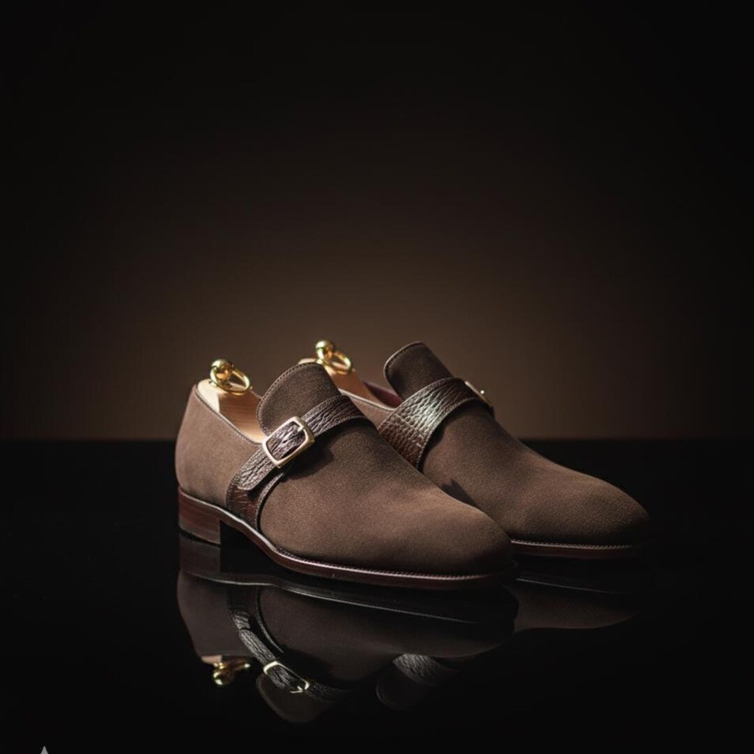 Handmade Brown Suede Monk Strap Shoes: Textured Leather Dress Shoes - Etsy