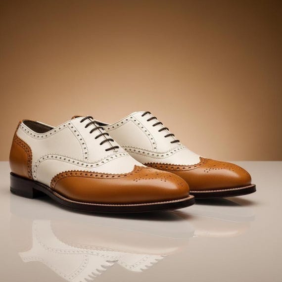 Two-Tone Tan and Cream Men’s Derby Dress Shoes Men main image 4