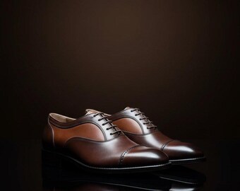 Handmade Men’s Cap Toe Oxford Shoes Brown Calf Leather, Made to Order Dress Shoes