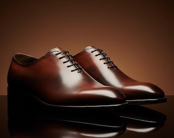 Handmade Men’s Wholecut Patina leather Oxford Shoes Burnished Brown, Made to Order Dress Shoes