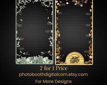 Money Gold Birthday Wedding Anniversary 360 Overlay Template Photo Booth Video Frame Design Spin Booth for Party Celebration Event