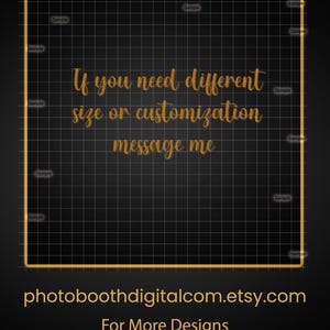 May include: Black background with a gold grid and a gold border. The text reads: "If you need different size or customization message me." Below is the Etsy shop URL and the phrase "For More Designs."