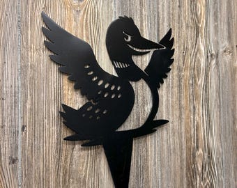 Snarky Loon Garden Stake: Svart metall sjöstuga gårdskonst