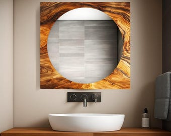 Wood Pattern Tempered Glass Wall Mirror, Modern Home Decor
