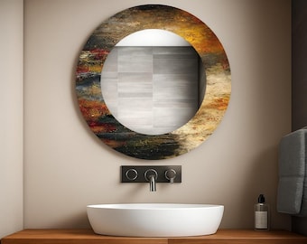 Round Tempered Glass Wall Mirror, Modern Marble Effect