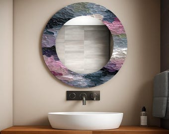 Ronde spiegel van gehard glas met print, modern wanddecor